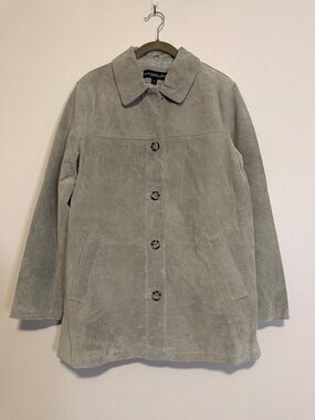 Vintage Monterey Bay Light Grayish Green Suede Button-Front Jacket